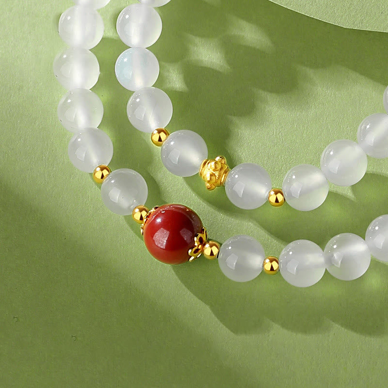 Bracelet de protection double tour en argent sterling 925 et agate blanche naturelle de Buddha Stones