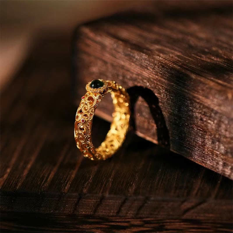 Buddha Stones Argent Sterling 925 Jade Cyan Bague Succès Chance - image 4