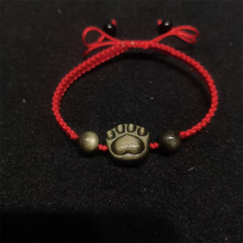 Bracelet en corde de protection pour griffes de chat Buddha Stones en obsidienne argentée naturelle et brillante en obsidienne dorée - Obsidienne à reflets dorés - Corde rouge (tour de poignet 14-19 cm) - image 10