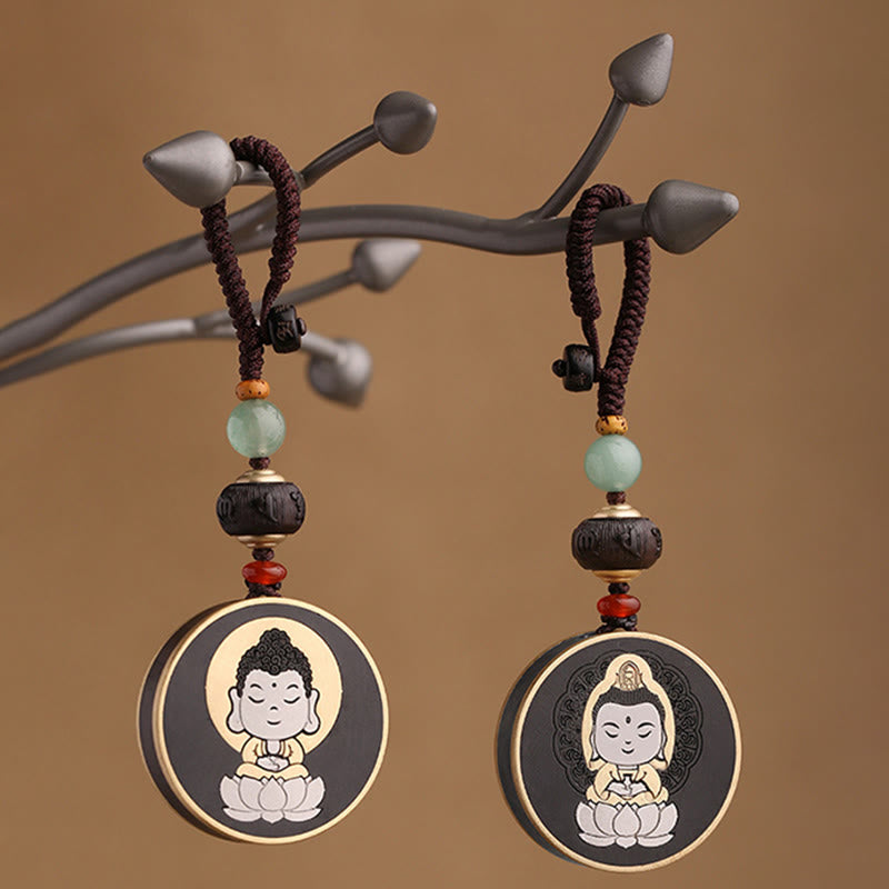 Porte-clés de voiture en bois d'ébène, Buddha Stones , bois de rose, Avalokitesvara Om Mani Padme Hum, décoration