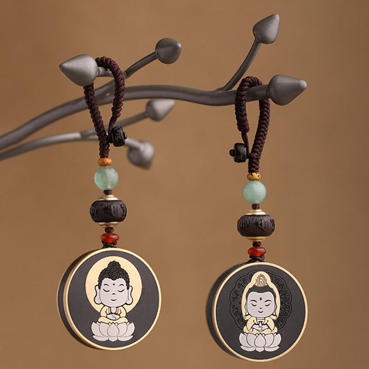 Porte-clés de voiture en bois d'ébène, Buddha Stones , bois de rose, Avalokitesvara Om Mani Padme Hum, décoration