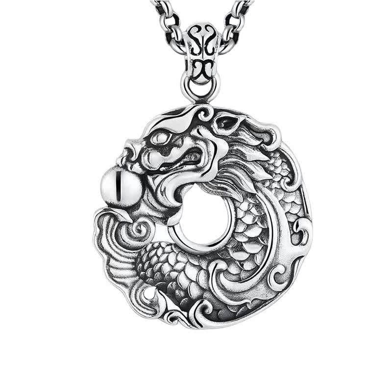 Collier pendentif en Buddha Stones avec boucle de paix et poisson Koi et dragon - Poisson Koi Dragon - image 1
