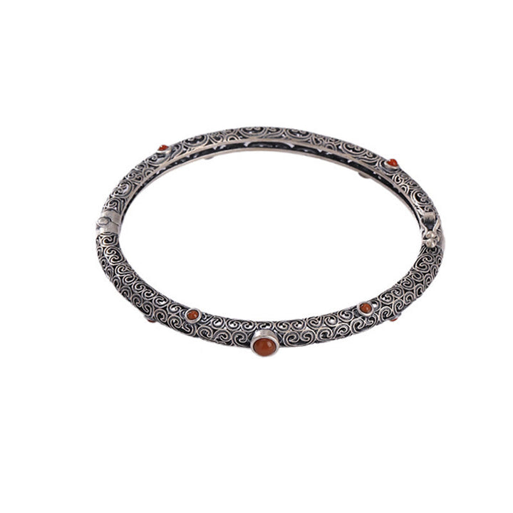 Bracelet porte-bonheur vintage en cuivre et agate rouge gravée, motif floral, dynastie Tang - image 14