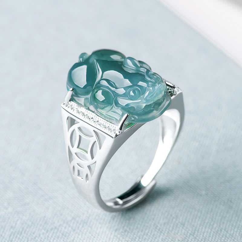 Bague porte-bonheur en jade PiXiu Fengshui en argent sterling 925 Buddha Stones - image 0