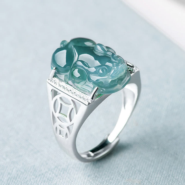 Bague porte-bonheur en jade PiXiu Fengshui en argent sterling 925 Buddha Stones