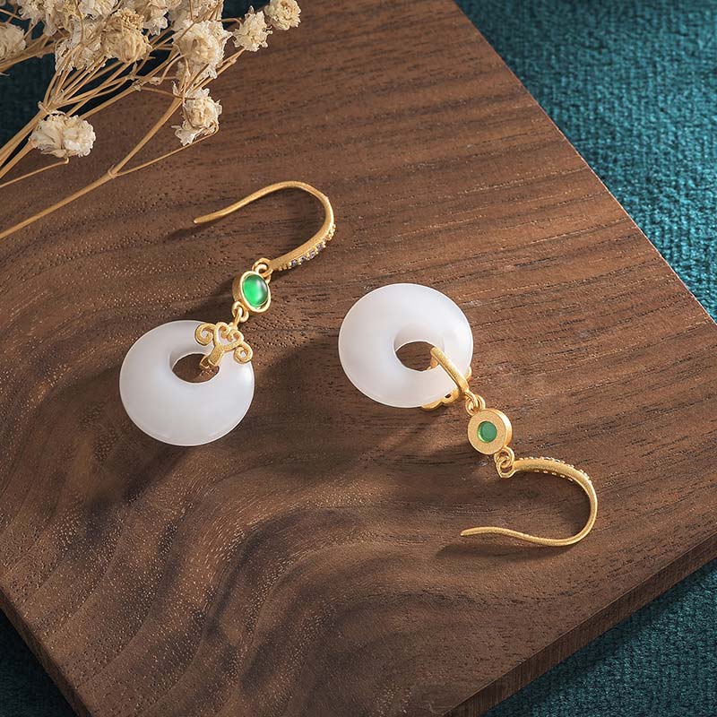 Boucles d'oreilles pendantes Feng Shui en jade blanc