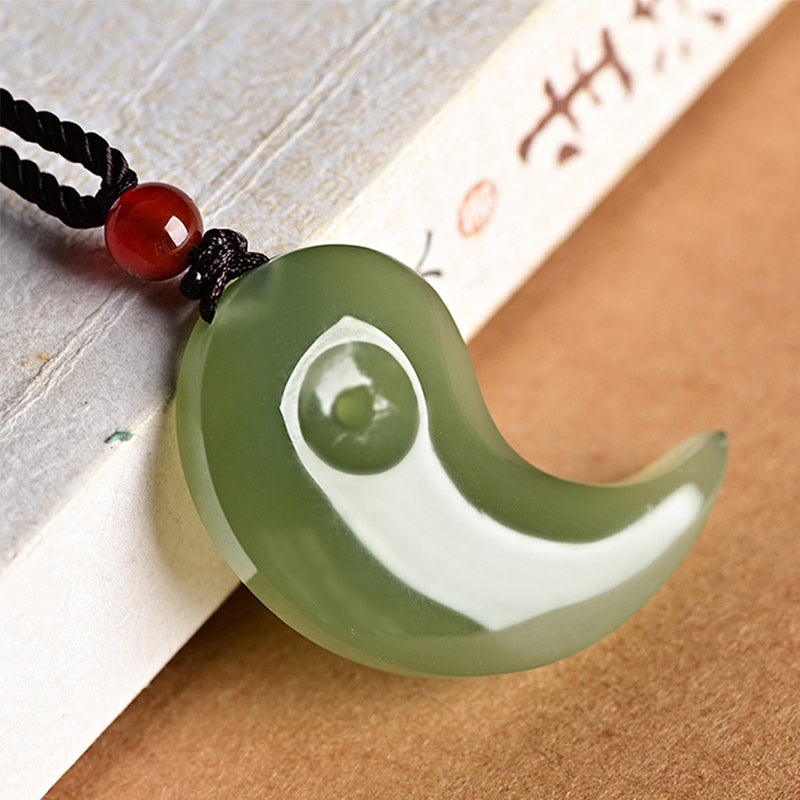 Collier pendentif en corde de protection en jade blanc et jade cyan Yin Yang - Jade cyan - image 2
