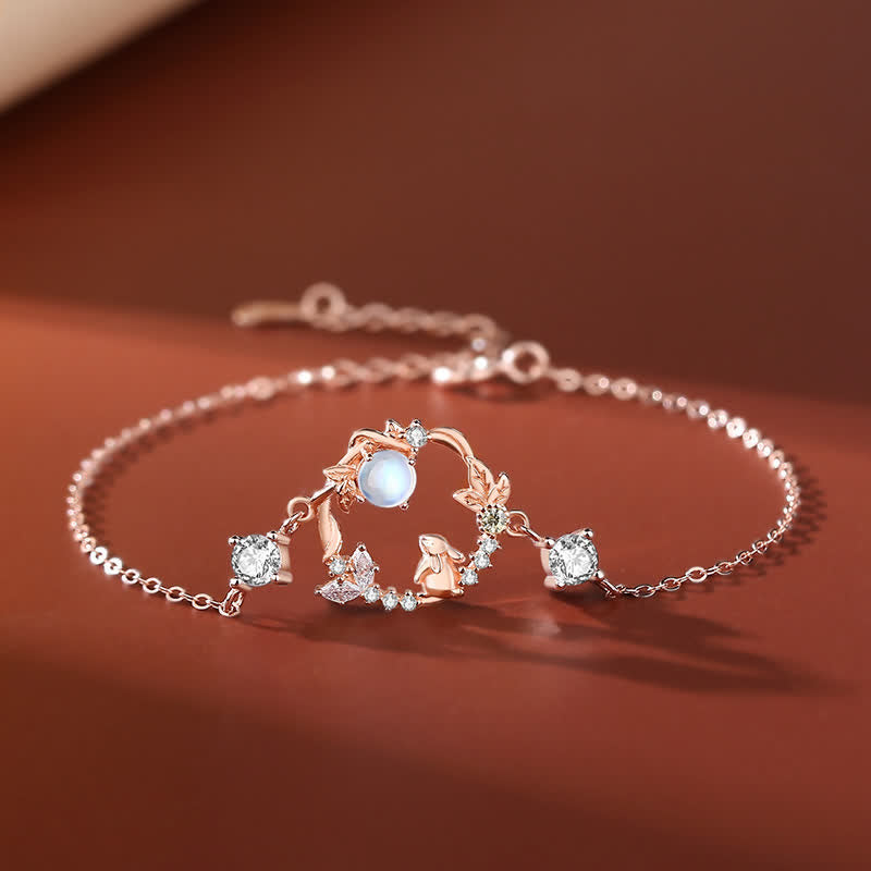 Collier pendentif bracelet boucles d'oreilles en argent sterling 925 avec motif fleur de lune et pierre de lune Année du lapin - Bracelet - Or rose - image 5