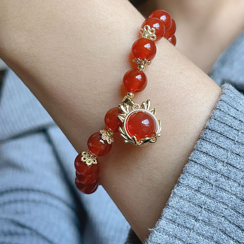 Bracelet de réussite avec boucle de paix en jade et agate rouge de l'année du dragon et des Buddha Stones