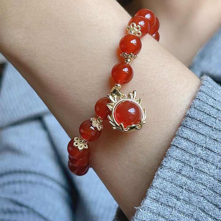 Bracelet de réussite avec boucle de paix en jade et agate rouge de l'année du dragon et des Buddha Stones