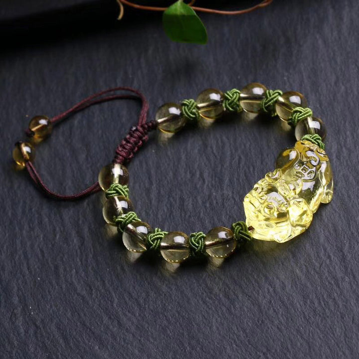 Bracelet de protection de richesse en citrine naturelle Pixiu Buddha Stones