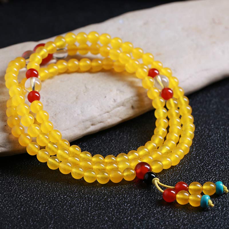 Bracelet Mala 108 perles en calcédoine jaune Buddha Stones Harmony