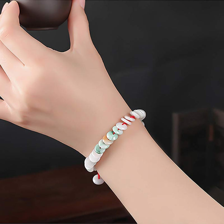 Bracelet tissé en fil rouge porte-bonheur en jade rond avec Buddha Stones
