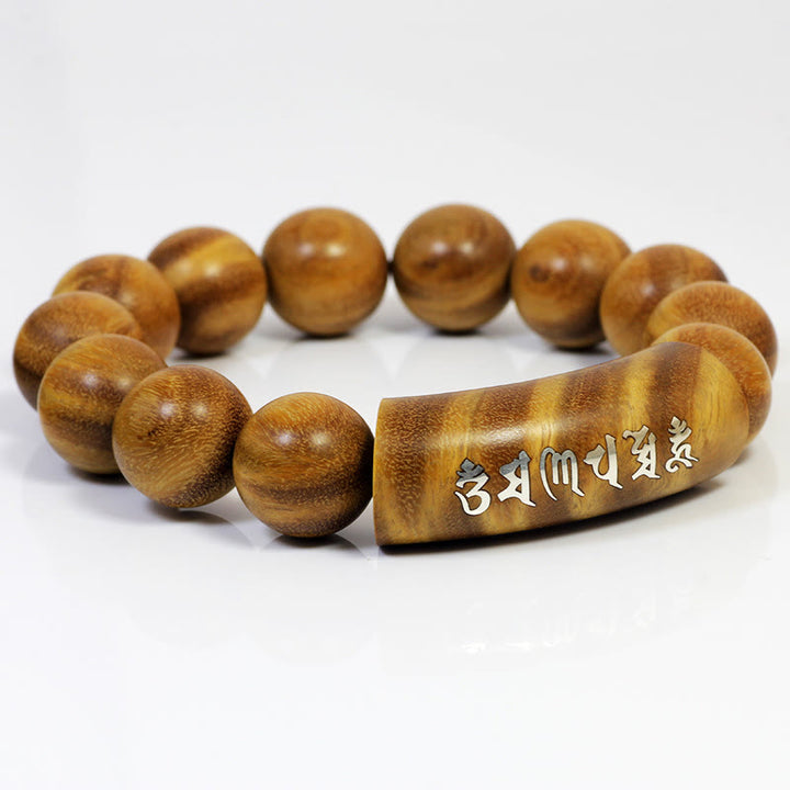 Bracelet de paix incrusté de Buddha Stones en argent sterling 999 et bois de santal vert Om Mani Padme Hum Dragon Phoenix Dharmachakra