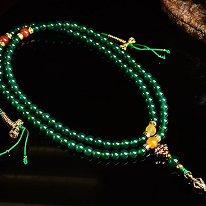Bracelet Mala de réussite en agate verte naturelle avec 108 perles de Buddha Stones