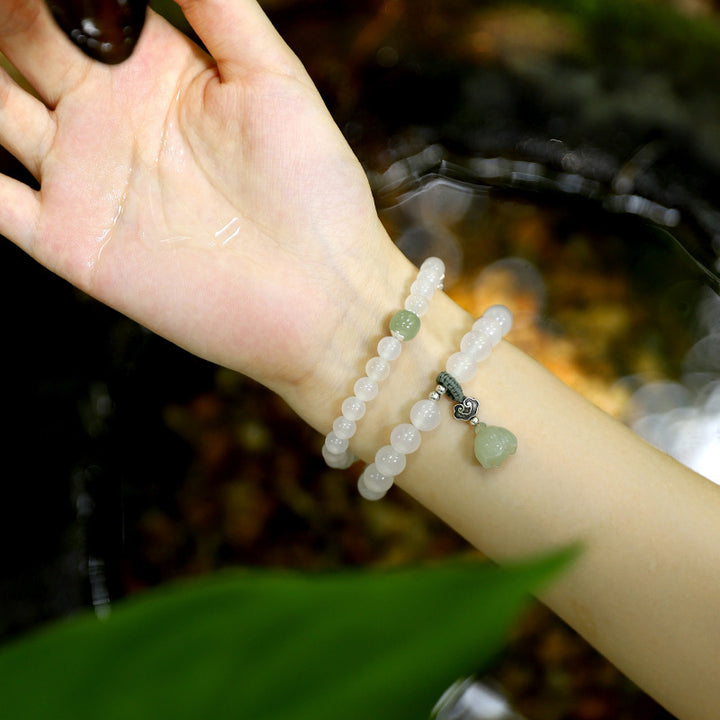 Bracelet de protection lotus en agate blanche et jade