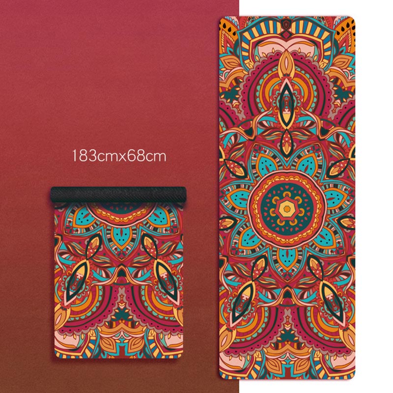 Buddha Stones Tapis de yoga tibétain en caoutchouc naturel, décoré avec un mandala tibétain, un éléphant, un lotus et des carpes koï. - image 1