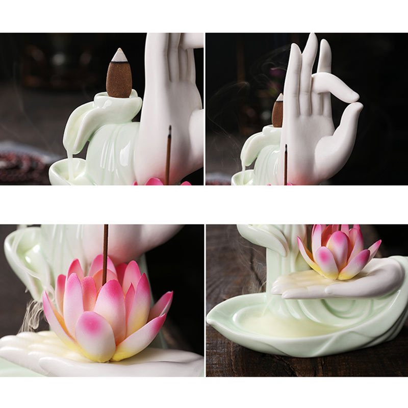 Pierres de Bouddha Brûleur d'encens tibétain avec bénédiction du lotus