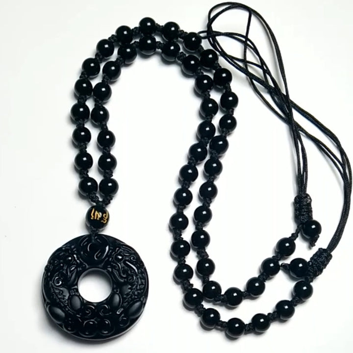 Collier avec pendentif en obsidienne Pixiu et pierres de Buddha Stones - image 5