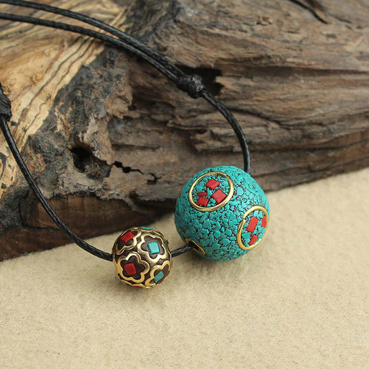Collier avec Buddha Stones et double perle turquoise tibétaine pour la protection et la force
