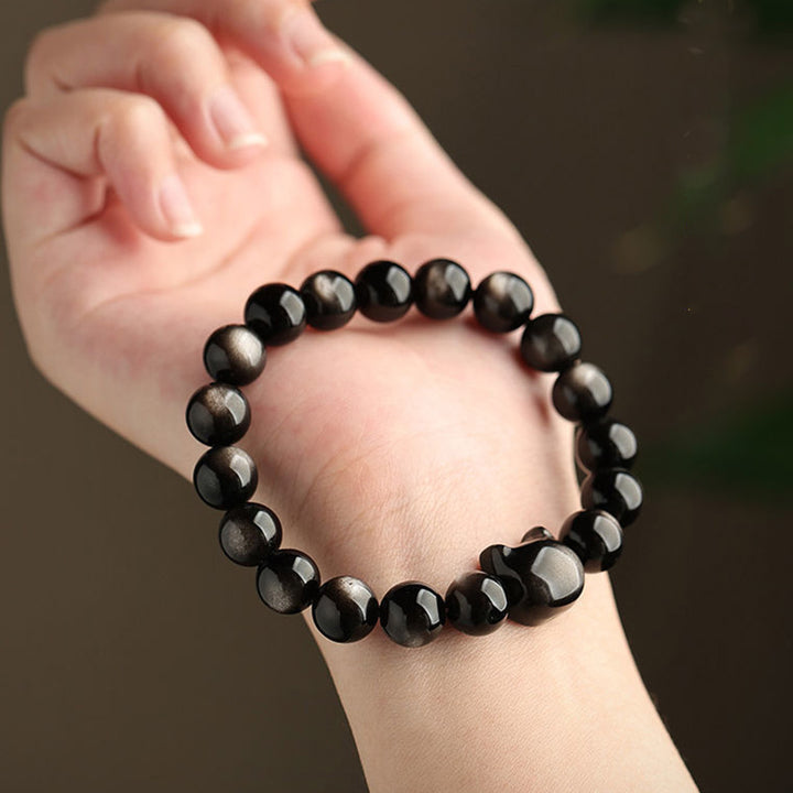 Bracelet de protection porte-bonheur en obsidienne dorée et argentée avec Buddha Stones et jolie patte de chat porte-bonheur - image 16