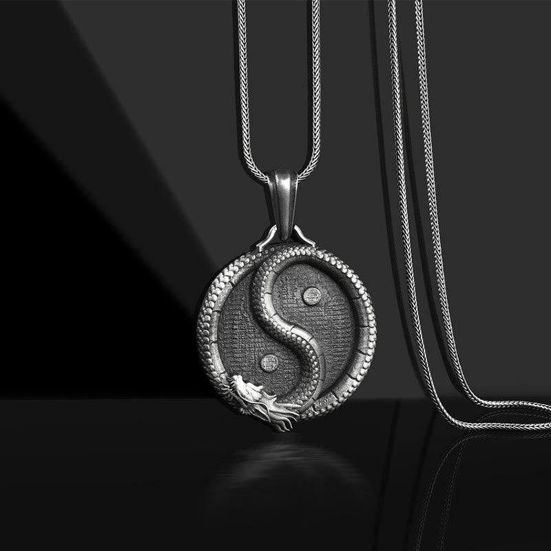Collier pendentif en étain pur avec Buddha Stones et dragon Yin Yang - Pendentif et chaîne à quille - image 1