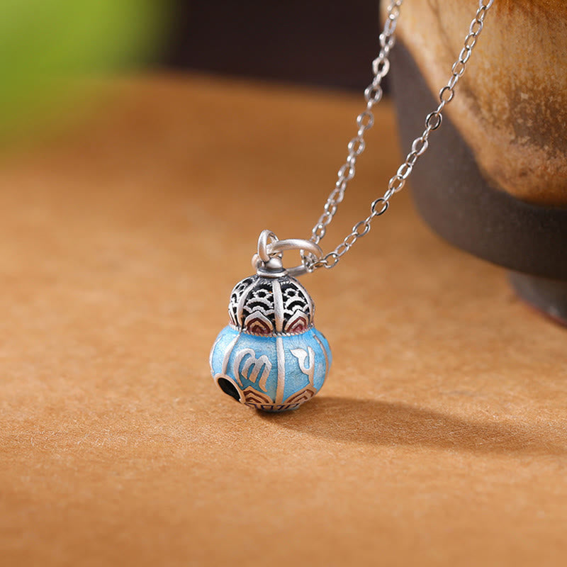 Collier pendentif en argent sterling 999 Buddha Stones et motif de gourde gravé Om Mani Padme Hum - Om Mani Padme Hum (Amour♥ Focus) - image 1