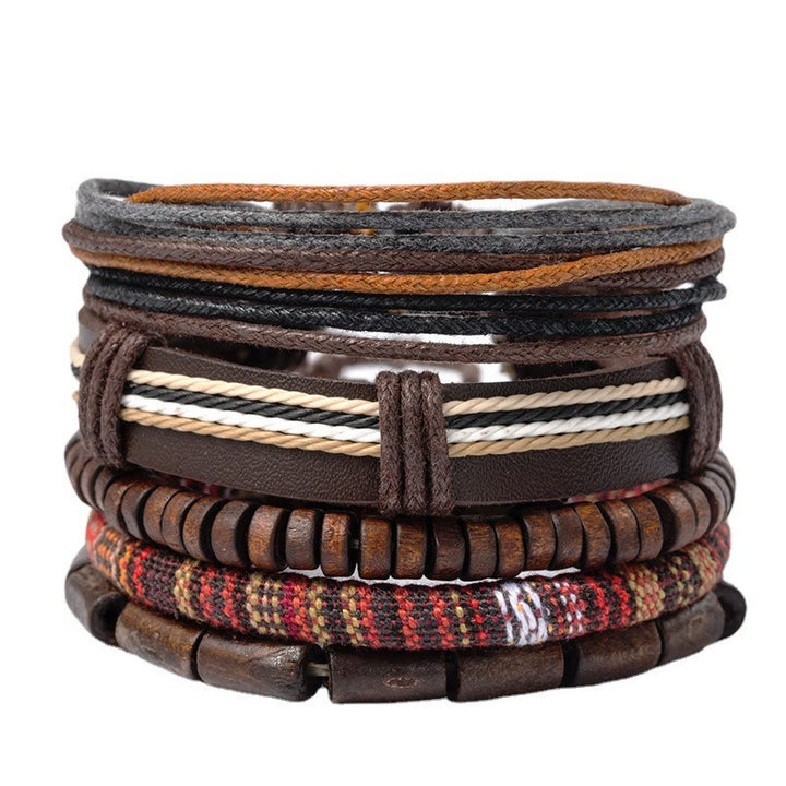 Bracelet en cuir avec cordons de chanvre et perles en bois enroulées de Buddha Stones