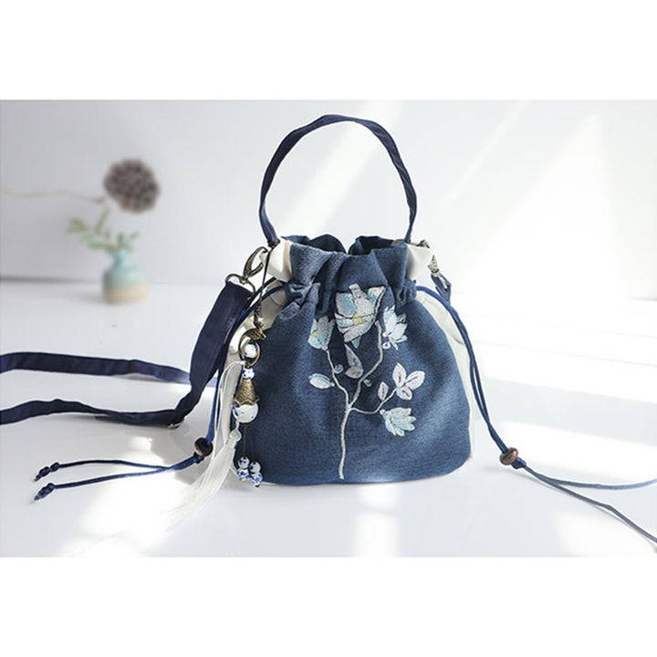 Sac à main en toile brodé à la main avec Buddha Stones et fleurs