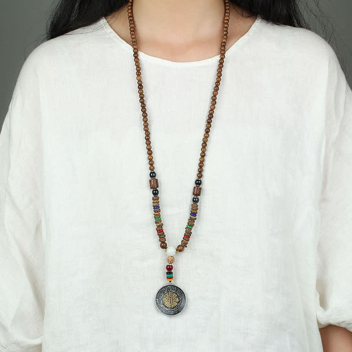 Collier pendentif en bois Vajra Buddha Stones tibétaines Om Mani Padme Hum et rotation de la roue de prière - image 21