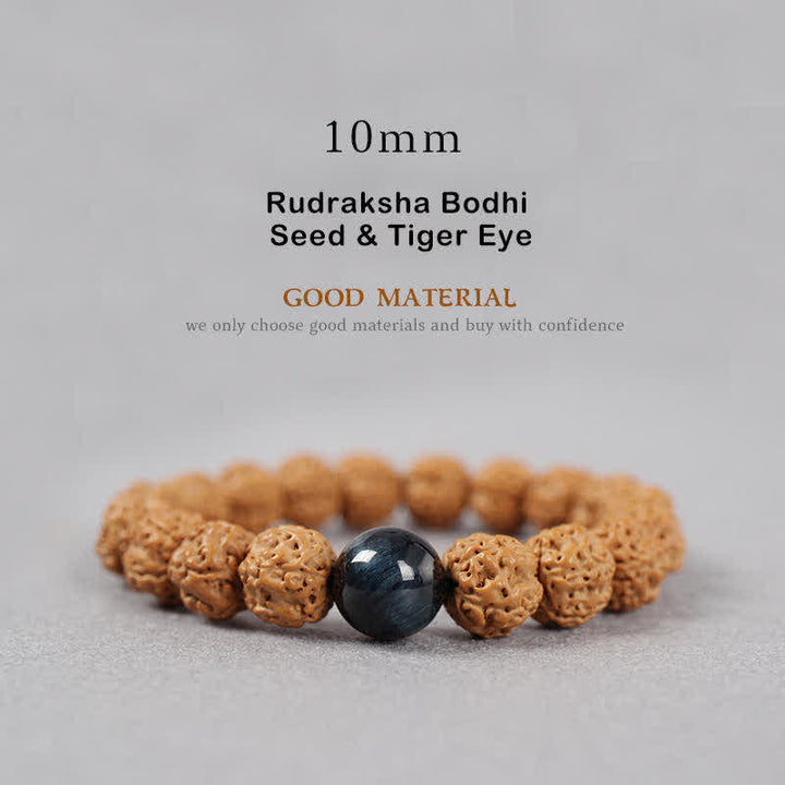 Bracelet de richesse en Buddha Stones tibétaines Rudraksha Bodhi Seed Dzi Bead Amber Turquoise - 10 mm - Graine de Rudraksha Bodhi et œil de tigre - image 15