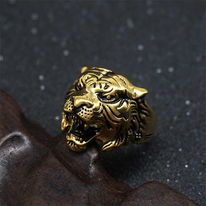 Bague de motard punk rock calme et équilibrée en acier titane avec tête de tigre pour homme