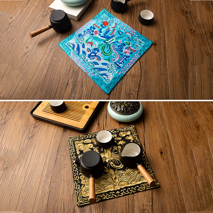 Dessous de Buddha Stones Phoenix Dragon Kirin Dessous de verre pour tasse à thé Dessous de verre Kung Fu