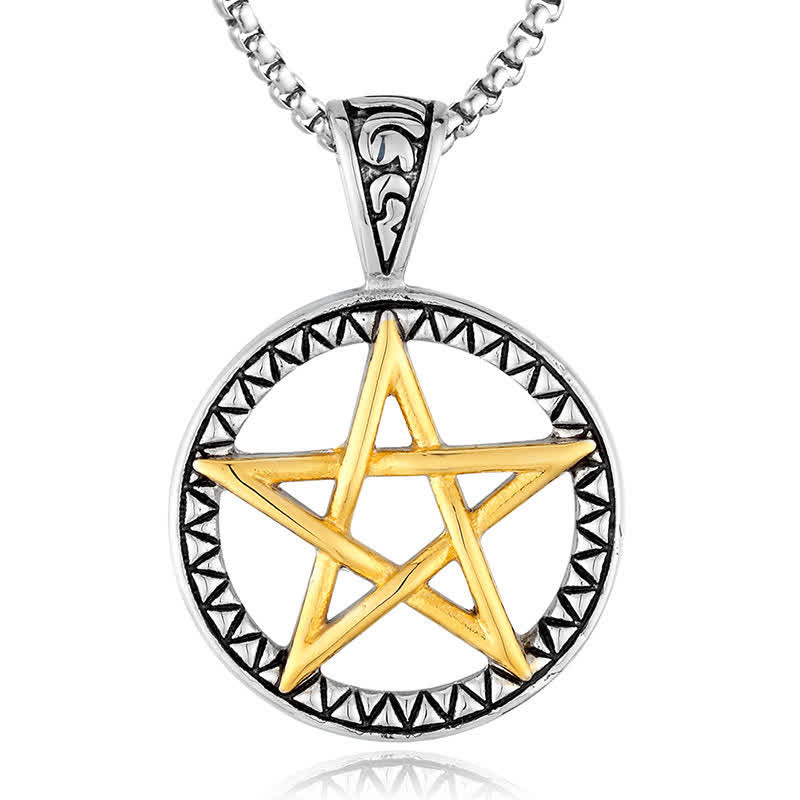 Collier pendentif d'équilibre en acier titane pentagramme