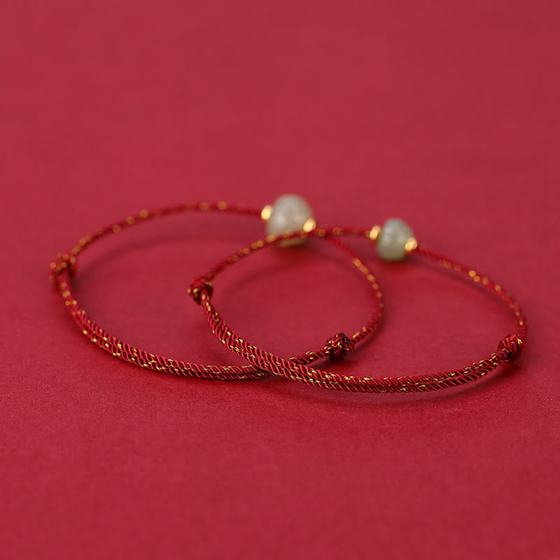 Bracelet en argent sterling 925 plaqué or Buddha Stones et jade Hetian Lotus Luck Red String