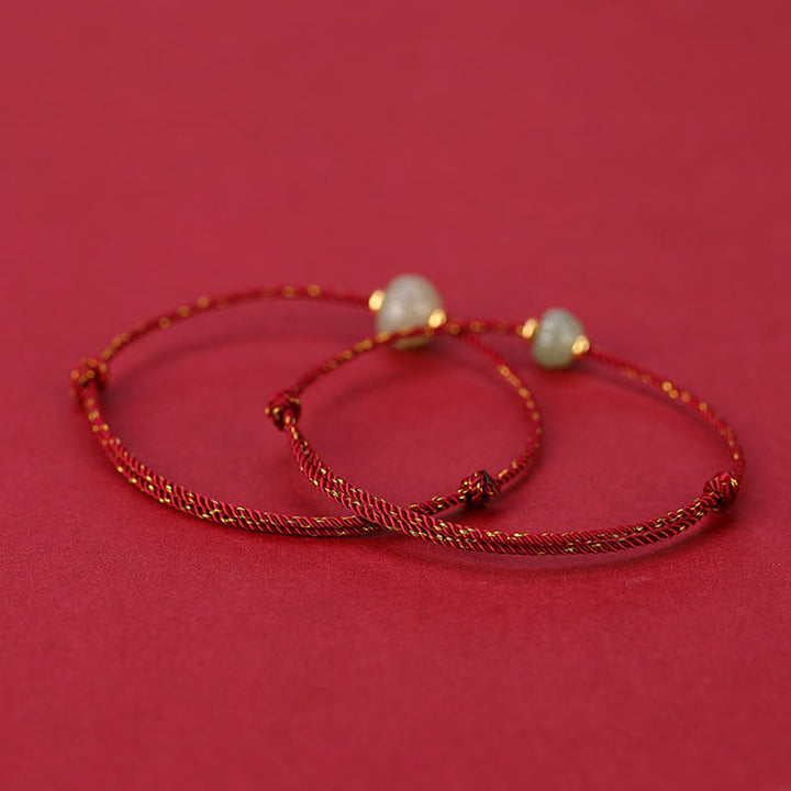 Bracelet en argent sterling 925 plaqué or Buddha Stones et jade Hetian Lotus Luck Red String