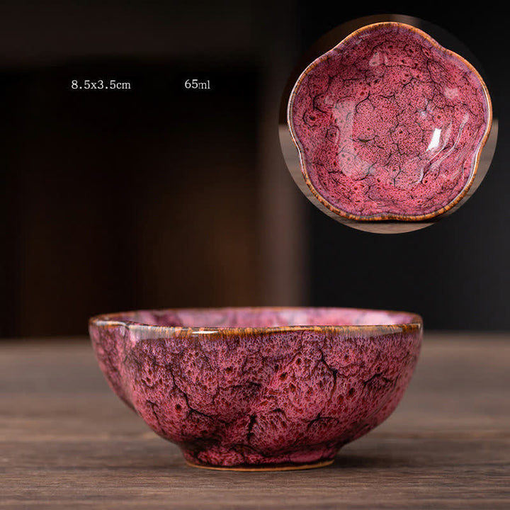 Tasse à thé en céramique à motif de fleurs de pêcher avec Buddha Stones