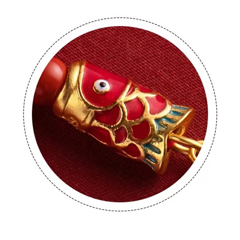 Buddha Stones Poisson Koi Cinabre Attirant la Richesse Souhait Ruyi Charme Chance Téléphone Décoration Suspendue