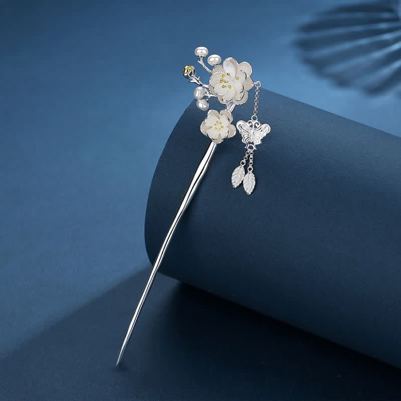 Épingle à cheveux à pompon en forme de papillon et de fleur de prunier - image 1