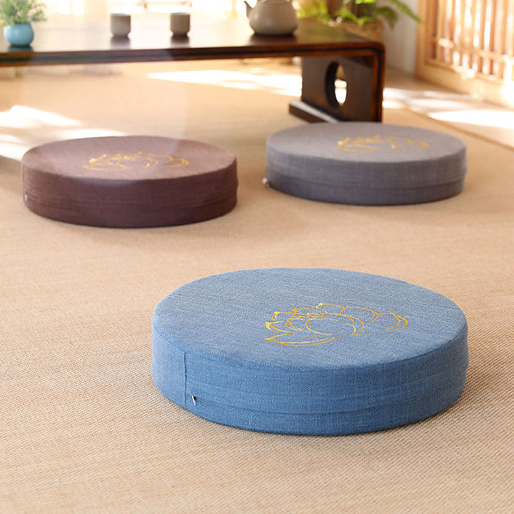 Coussin de siège de méditation en coton et lin avec broderie de Buddha Stones et de lotus - image 17