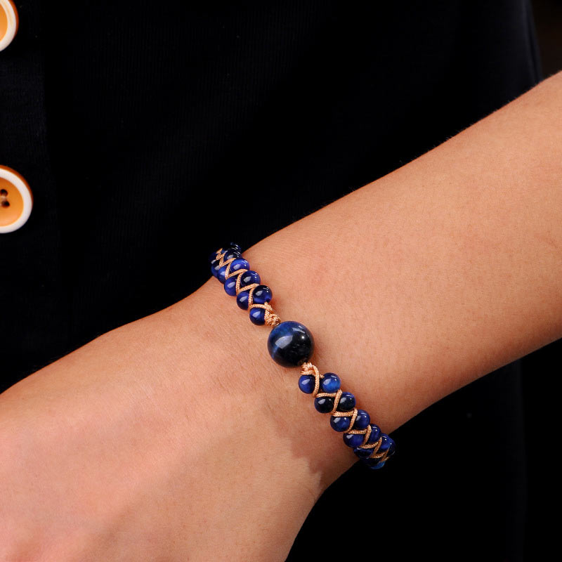 Bracelet de protection en pierre œil de tigre bleu divin Buddha Stones