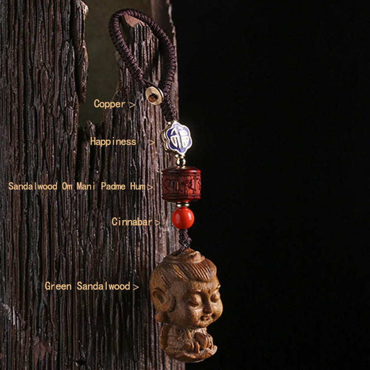 Porte-clés Bouddha du zodiaque chinois en bois de santal vert Om Mani Padme Hum Peace