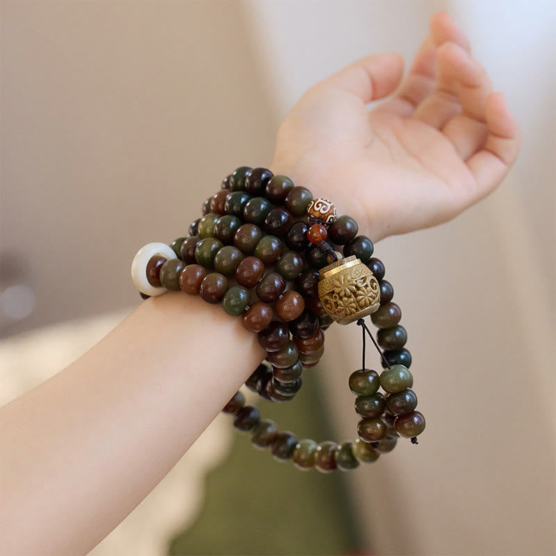Bracelet Mala 108 Buddha Stones en pierre de Bodhi de couleur Dunhuang, perle Dzi pour éloigner les mauvais esprits