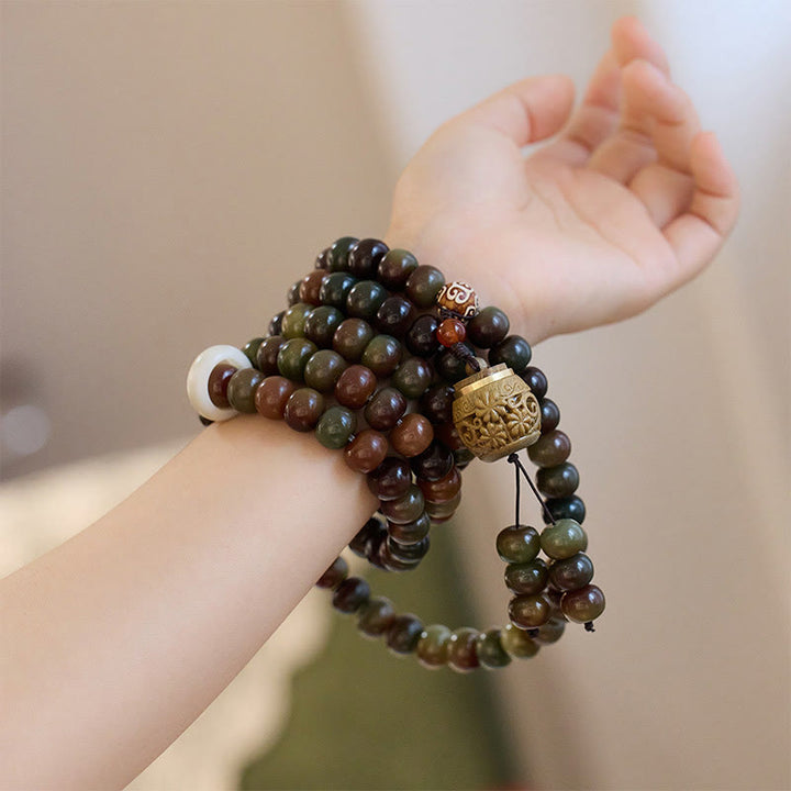 Bracelet Mala 108 Buddha Stones en pierre de Bodhi de couleur Dunhuang, perle Dzi pour éloigner les mauvais esprits