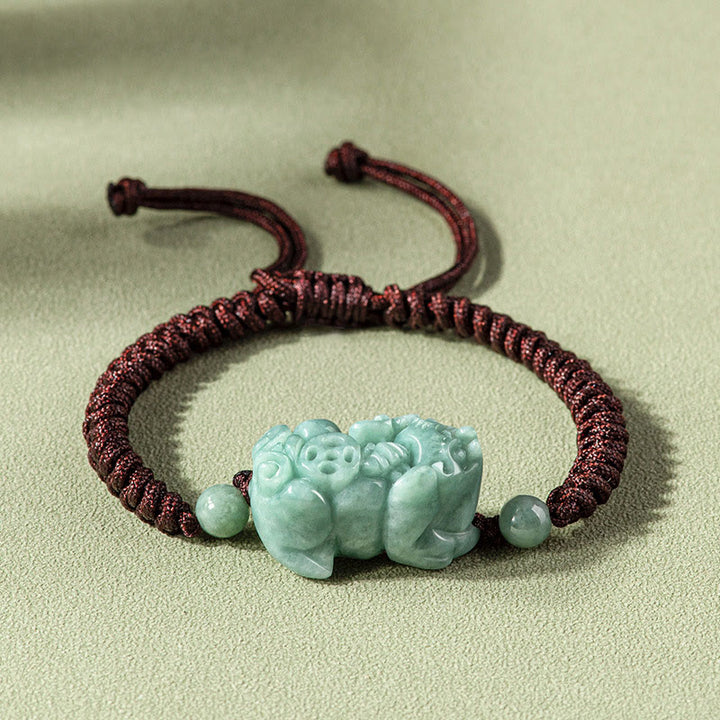 Bracelet tressé en jade naturel fait main avec Buddha Stones et protection PiXiu King Kong