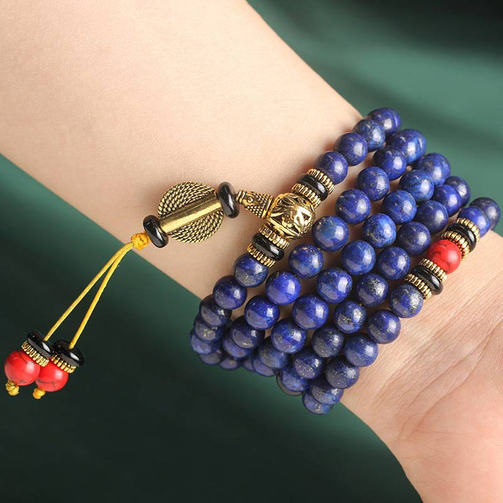 Bracelet Mala tibétain en Buddha Stones et lapis-lazuli