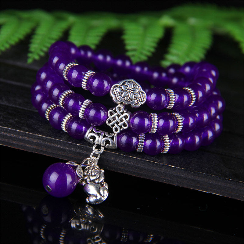 Buddha Stones Le bracelet de richesse Pixiu en améthyste