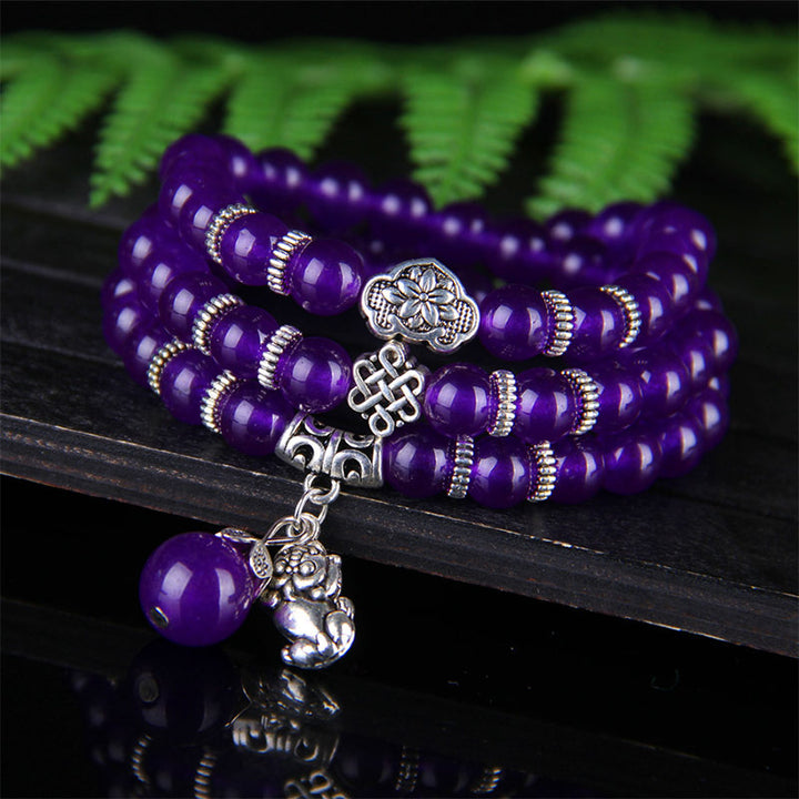 Buddha Stones Le bracelet de richesse Pixiu en améthyste