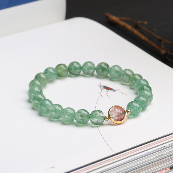 Bracelet de perles apaisantes en quartz fraise vert naturel de Buddha Stones