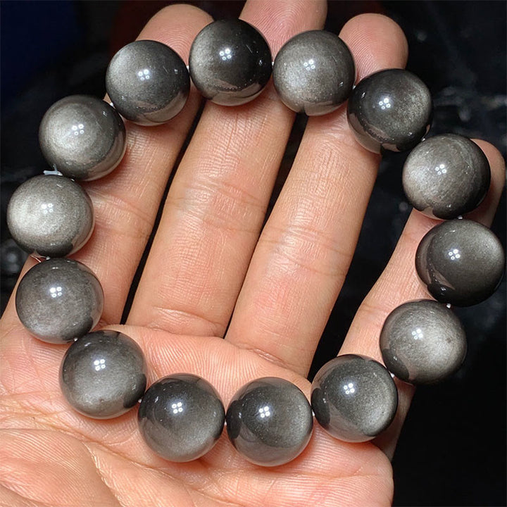 Bracelet de protection apaisant en obsidienne naturelle argentée de Buddha Stones